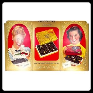 1950s Schraffts Chocolates Vintage Advertising Sign 47"‎ Cardboard Store Display